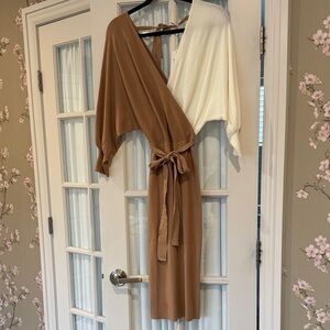 Petal & Pup Brown and Cream Midi Dress